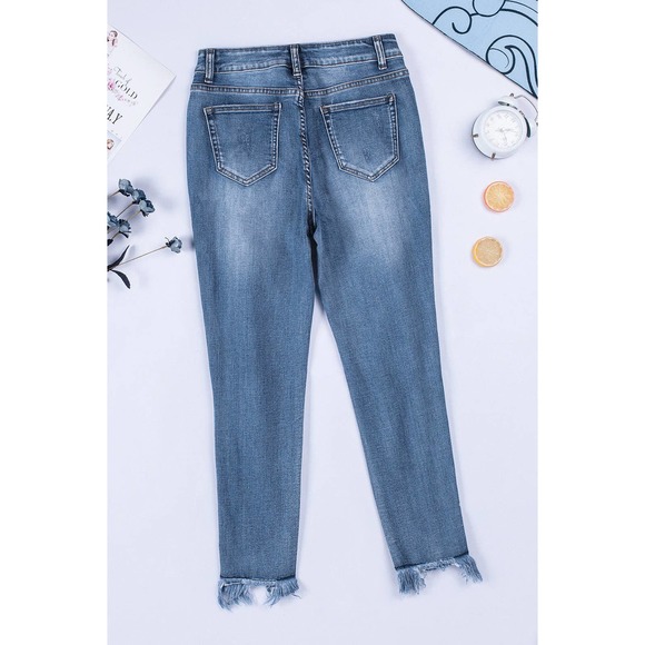 Distressed Frayed Hem Cropped Jeans - Picture 6 of 10